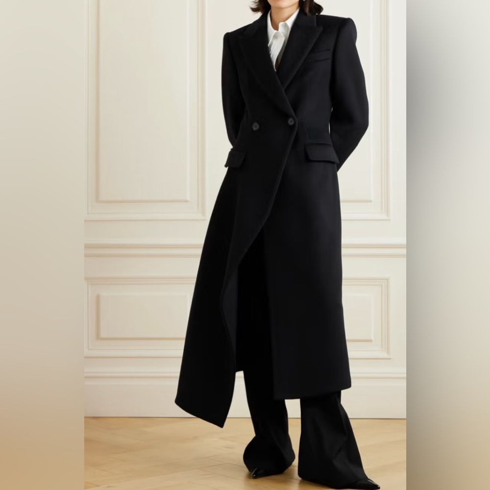 Long Black Double-Breasted Coat